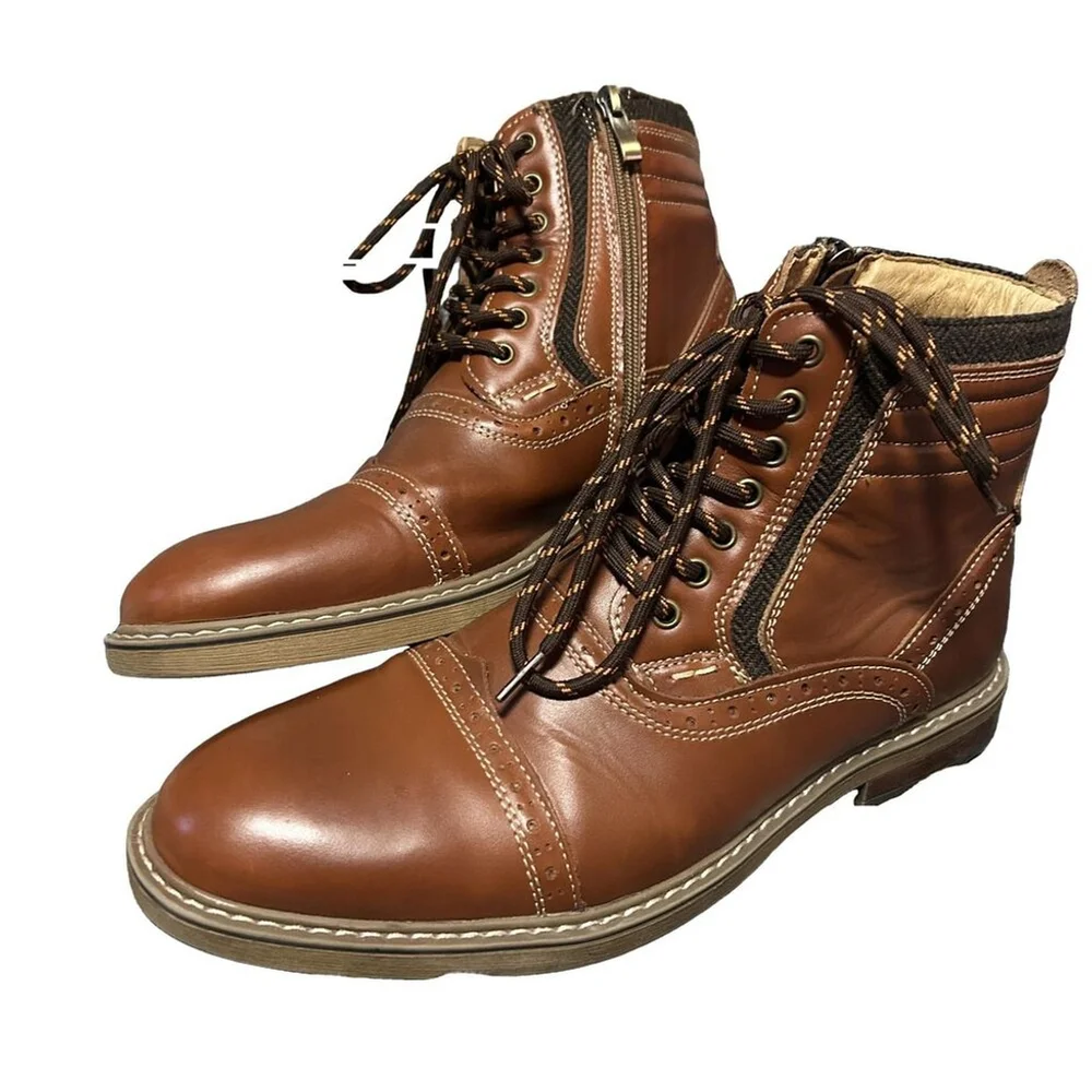 Arkbird Men's Brown Leather Cap Toe Ankle Boots Size 9